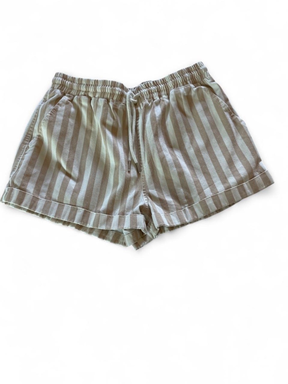 Forever 21 Striped Drawstring Shorts - Beige & White